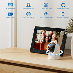 2K Pet Camera, Indoor Camera, Dog Camera, 360° Home Security Cameras with APP Control, Motion Tracking, 2-Way Talk, Night Vision, TF Card/Cloud Storage, D1