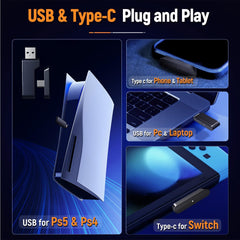 Wireless Gaming Headset, Compatible with PC Ps5 Ps4 Boasts 2.4Ghz Lossless Audio, USB & Type-C, Flip Microphone and 40-Hr Battery - Suited for Switch, Laptop, Mac