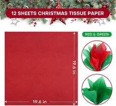 Festive 12-Pack Christmas Bags with Tissue Paper - Reusable Tote with Handles for Holiday Treats & Party Favors!