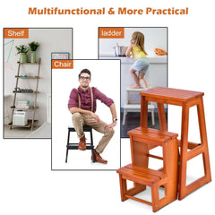Folding 3 Tier Step Stool Wooden Folding Stepladder Shelf