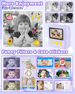 Kids Camera Instant Print,1080P HD Digital Camera for Girls & Boys, Safe Inkless Printing Toys Gifts,32Gb SD Card & 3 Rolls Paper, Birthday Christmas New Year'S Gifts for Ages 3-12