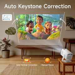 Mini Projector with WIFI 6 and Bluetooth 5.4, Smart Portable Projector Supports 4K 1080P, Projector for Bedroom with Auto Keystone, Movie Projector with 180° Adjustable Stand.