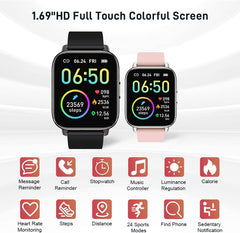 All-in-One Smart Watch & Fitness Tracker - 1.69" Touch Screen, Heart Rate & Sleep Monitor, IP68 Waterproof, Perfect for Men & Women, Compatible with iOS & Android