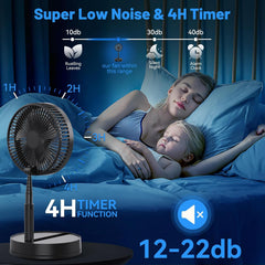 Portable Oscillating Standing Pedestal Fan with Remote Control, 8.6 Inch Silent 8000Mah Rechargeable Battery USB Powered Floor Fan, Height Adjustable Foldable Desk Table Fans for Bedroom Home Black