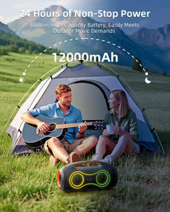 Powerful Portable Bluetooth Speakers - 200W Loud Sound & Deep Bass, RGB Party Lights, IP65 Waterproof, 24H Playtime, Dual Subwoofers & Tweeters, TWS, USB/AUX/TF Connectivity