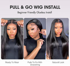 Silky Straight Human Hair Wig for Black Women,200 Density 22 Inch 9X6 HD Lace All Day Comfort Flexi-Fit Invisi Drawstring Wear and Go Glueless Wig Human Hair Pre Plucked Pre Cut Friendly to Beginners