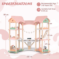 Multi-Layer Wooden Dollhouse Versatile Kids Playhouse Toy with 7-Room