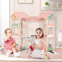 Multi-Layer Wooden Dollhouse Versatile Kids Playhouse Toy with 7-Room