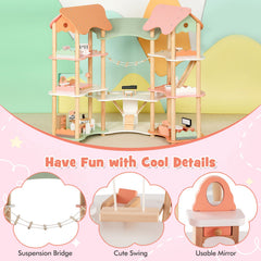 Multi-Layer Wooden Dollhouse Versatile Kids Playhouse Toy with 7-Room