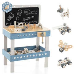 Kids Wooden Play Workbench with Blackboard and Tool Parts Set