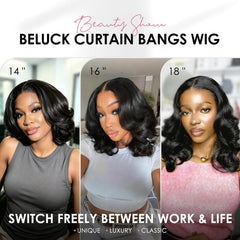 Human Hair Wig 250 Density Layered Bob Wig Human Hair with Curtain Bangs 15A 6X6 Face-Framing Wear Go Glueless Wigs Pre Plucked Pre Cut Loose Body Wave Glueless Wig Human Hair 14 Inch