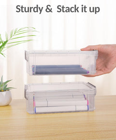 6 Pack Extra Large Pencil Box, Plastic Pencil Case Crayon Box | Clear Marker Organizer Plastic Containers with Lid, Stackable Storage Boxes for Art Craft,Back to School Supplies, Multi