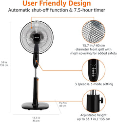 Height & Tilt Angle Adjustable Oscillating Digital Dual 3-Blade 3-Speed Standing Pedestal Fan with Remote Control, Black