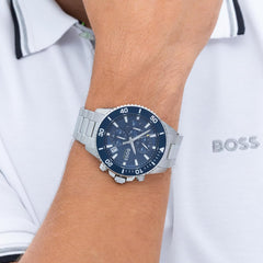 BOSS Men'S 45Mm Chronograph Quartz Watch Admiral Collection with Stainless Steel, Silicone or Ocean Plastic Textile Strap, Date Fuction and 3 Sub-Dials