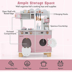 Wooden Kids Kitchen Playset with Coffee Maker for 3+ Years Old