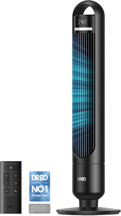 Quiet Tower Fan for Bedroom& Home, 25Ft/S Powerful Airflow, 29Ft Coverage, 1-8H Timer, 4 Speeds, 3 Modes, 28Db Bladeless Fan with Remote Control, 90° Oscillating Cooling Fan, LED Display