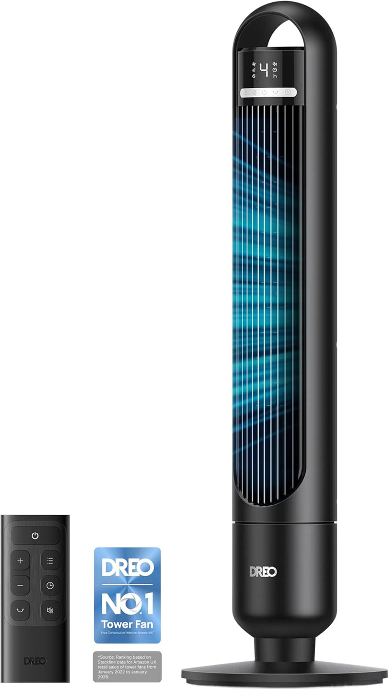 Quiet Tower Fan for Bedroom& Home, 25Ft/S Powerful Airflow, 29Ft Coverage, 1-8H Timer, 4 Speeds, 3 Modes, 28Db Bladeless Fan with Remote Control, 90° Oscillating Cooling Fan, LED Display