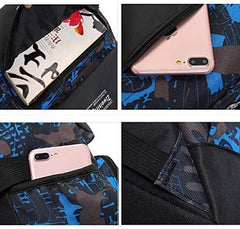 School Bags for Teenage Boys Camo Casual Backpacks Luminous Unisex Kids Rucksack Travel Canvas Daypack College Bookbag Waterproof Lightweight Student Back Pack Sling Shoulder Backpacks Set