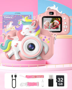 Kids Camera, 1080P HD 2.0" Digital Camera for Kids with 32GB Card, Selfie Toy, Birthday Gifts Presents for Girls Ages 3-12