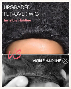 Half Wig Human Hair 200 Density Kinky Curly Half Wig 3 in 1 Seamless Flip over Glueless Wigs Human Hair with Drawstring Beginner Friendly Curly Wig Headband Wig for Women Daily Wear 16 Inch