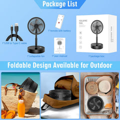 Portable Oscillating Standing Pedestal Fan with Remote Control, 8.6 Inch Silent 8000Mah Rechargeable Battery USB Powered Floor Fan, Height Adjustable Foldable Desk Table Fans for Bedroom Home Black