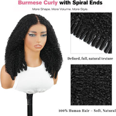 7X6 Burmese Curly Glueless Wigs Human Hair Pre Plucked Pre Cut 220% Density Wear and Go Drawstring Wig for Women 7X6 HD Curly Lace Front Wigs Human Hair Natural Black 18Inch