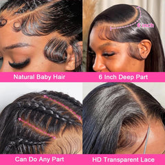 Straight Human Hair Wig for Black Women, 180 Density 13X6 Transparent HD Lace Front Wigs Human Hair Wig, Brazilian Real Hair Glueless Lace Frontal Wig Pre Plucked with Baby Hair 24 Inch