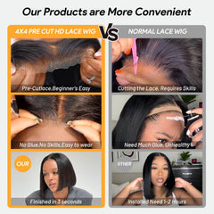 12 Inch Wear and Go Glueless Bob Wig Human Hair HD Lace Front Wigs Human Hair Wig Bone Straight Human Hair Wigs Glueless Real Brazilian Virgin Human Hair Wigs for Women