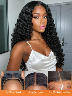 20 Inch Glueless Wigs Human Hair Pre Plucked Pre Cut Wear and Go Glueless Wig 6X5 Deep Wave 200% Density HD Lace Front Wigs Human Hair for Black Women Lace Closure Wig for Beginners