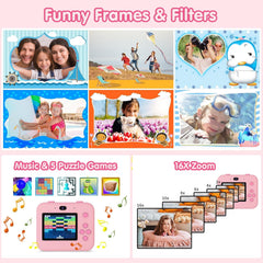 Kids Instant Print Selfie Camera for Girls,1080P HD Digital Camera for Kids with Print Paper & 32GB Card, Christmas Birthday Gifts Kids Toys for 3-12 Years Old (Pink)