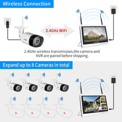 【5MP+3TB Hard Drive】 Wireless Security Camera System with 12"Monitor Wireless CCTV System 10CH Nvr,4X5Megapixel Outdoor Wifi IP Camera with 2-Way Audio Night Vision Remote View Instant Alert