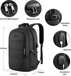 Anti-Theft Laptop Backpack, 15.6-17.3 Inch Business Laptop Rucksack Bag with USB Charging Port & Lock, Water Resistant Travel Backpack Computer Bag for Women Men, Black