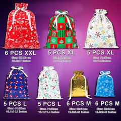 38PCS Christmas Drawstring Gift Bags - 7 Festive Designs for Perfectly Wrapped Presents and Holiday Parties!