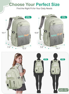 Lightweight School Backpack Womens, Cute School Bag for Teenager Girls, 15.6 Laptop Rucksack Backpack for School Casual Daypacks Travel Backpack for College Work Green 25L