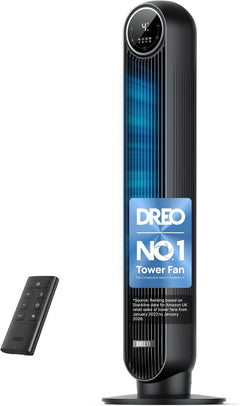 20Db Silent Tower Fan, 28 Ft/S Velocity Electric Cooling Fan with Remote, 90° Oscillating 8 Speeds 4 Modes 8H Timer LED Display, DC Motor Quiet Standing Bladeless Floor Fans for Bedroom, Black