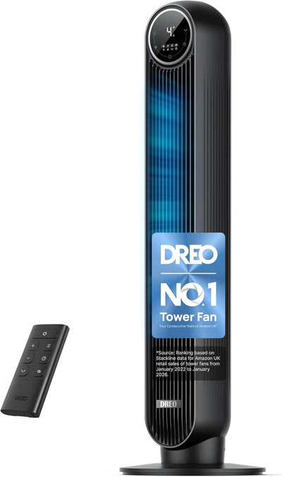 20Db Silent Tower Fan, 28 Ft/S Velocity Electric Cooling Fan with Remote, 90° Oscillating 8 Speeds 4 Modes 8H Timer LED Display, DC Motor Quiet Standing Bladeless Floor Fans for Bedroom, Black