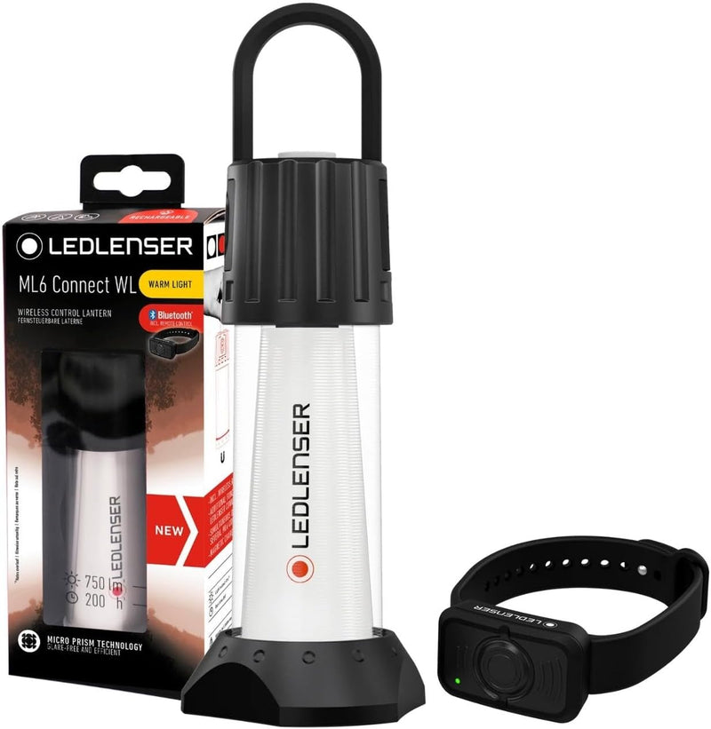 ML6 Connect Warm Light - LED Rechargeable, Bluetooth, Remote Control Camping Light, Powerful 750 Lumen, Tent Lantern for Camping, Rubber Hook and Magnet for Mounting, up to 180 Hours Battery