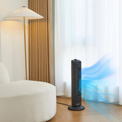 28" (71 Cm) 60-Degree Oscillating Tower Fan for Bedroom, Living Room, Office, with 3 Speeds, Intuitive Mechanical Control, Matte Black, 35W, 27.8" X 9.4" X 9.4" (71 Cm X 24 Cm X 24 Cm)