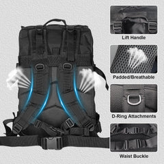Military Backpack 45L Waterproof Tactical Backpack Molle Backpacks Large Assault Pack for Travelling Hunting Hiking Camping Fishing Trekking Gym(Black)