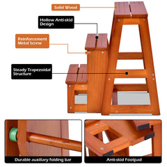 Folding 3 Tier Step Stool Wooden Folding Stepladder Shelf