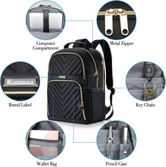 Backpack Women, 15.6 Inch School Backpack Girls Teenager, Laptop Backpack Stylish Daypack Waterproof for School, Uni, Travel, Work, Black