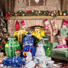 42 Pcs Christmas Drawstring Gift Bags - 10 Festive Designs in 5 Sizes for Perfect Holiday Wrapping