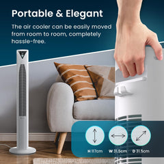 ® 46" Ultra-Powerful Bladeless Tower Fan with 45W Motor, Oscillating Portable Air Circulator, 3 Cooling Speeds, 4 Operational Modes, and 12-Hour Timer for Home & Office - White