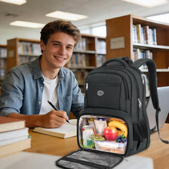 17 Inch Laptop Backpack with Lunch Compartment, TSA Large Travel Rucksack for Men Women with Laptop Compartment, Water Resistant Work Bag with Padded Straps for School Backpack, Black
