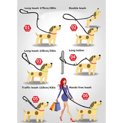 7 in 1 Multi-Purpose Adjustable Dog Lead Hand Free Pet Training Leash Reflective Dog Leash Walk 2 Dogs Harness TLL2411