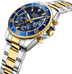 Mens Watches Chronograph Stainless Steel Analog Quartz Watch Waterproof Men'S Wrist Watches Business Casual Fashion Watch for Men