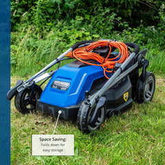 15'' / 38Cm 1600W Electric Lawnmower with Rear Roller with Mulching Feature 40 Litre Collection Bag and 5 Cutting Heights with 10M Power Cable