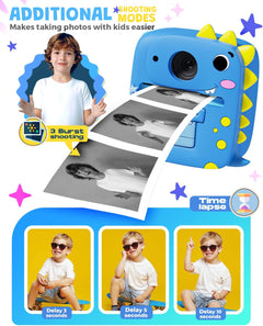 Kids Camera Instant Print for Boys Girls, Christmas Birthday Gifts for 3 4 5 6 7 8 9 Year Old Boys Girls, 1080P Kids Digital Camera Toys for Kids Age 3-9 Blue