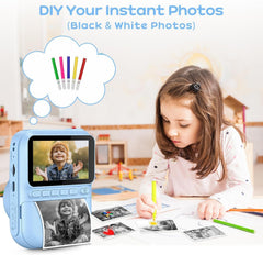 Kids Camera Instant Print, 3.0'' Instant Camera for Kids with 32GB Card & 3 Rolls Print Paper, 1080P Kids Digital, Gift Toy for Boys Girls 3-12 Years Old