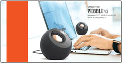 Pebble V3 - Stylish 2.0 Desktop Speakers with Bluetooth 5.0, USB Audio, and Enhanced Clarity (8W RMS, 16W Peak Power) - Black